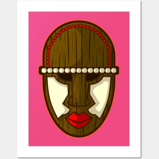 Ancient African tribal mask design of a woman Posters and Art